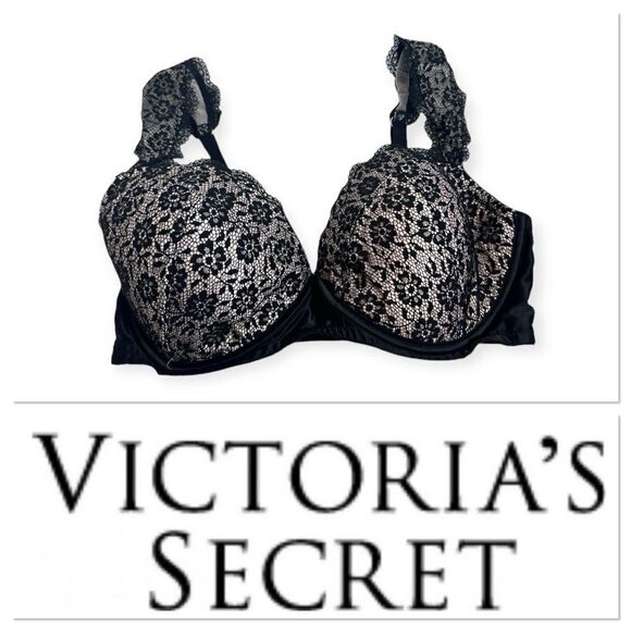 Victoria’s Secret dream angels black lace push up bra size 34DD - Picture 1 of 12